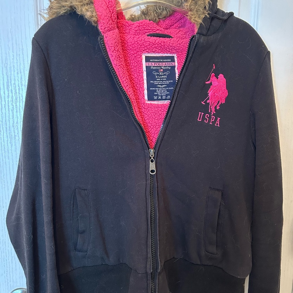 U.S. Polo Assn. Juniors Black Jacket with Pink Lining